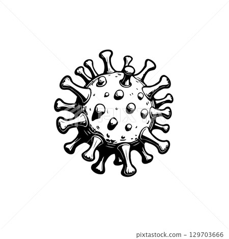 Hand-Drawn Illustration of a Coronavirus Particle Representing Global Health Crisis 129703666