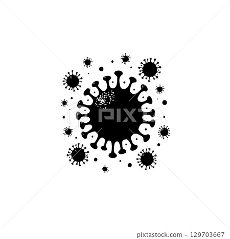 Black and White Illustration: Microscopic View of a Deadly Coronavirus Disease Black and White Illustration: Microscopic View of a Deadly Coronavirus Disease 129703667
