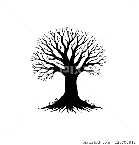 Elegant silhouette of a tree with intricate branches, evoking nature's essence Elegant silhouette of a tree with intricate branches, evoking nature's essence 129703812