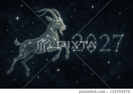 Starry sky goat with 2027 in constellations 129703979