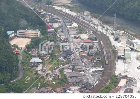 Hakubi Line 115 series local train and 381 series Yakumo limited express train interchange at Niimi Station 129704055