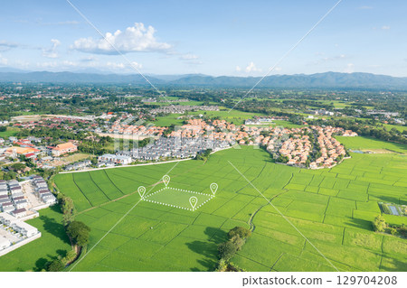 Land plot in aerial view and concept of real estate or property. 129704208