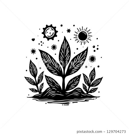 Planting the seeds for a sustainable future black and white ecological agriculture illustration Planting the seeds for a sustainable future black and white ecological agriculture illustration 129704273
