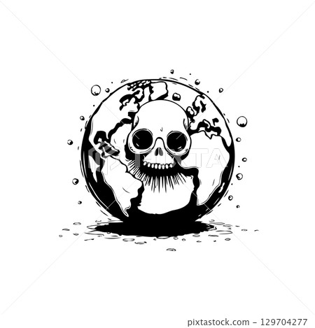 Disturbing depiction of earth featuring a skull embodying planetary mortality and the impending environmental crises Disturbing depiction of earth featuring a skull embodying planetary mortality and the impending environmental crises 129704277