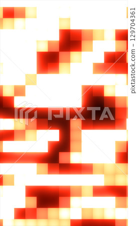 Bright glowing pixel squares in red and yellow tones, forming an abstract digital grid with intense light spots Bright glowing pixel squares in red and yellow tones, forming an abstract digital grid with intense light spots 129704361