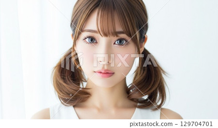 Female model with twin tails Female model with twin tails 129704701