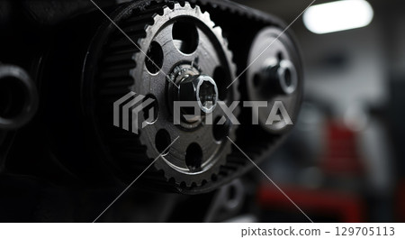 Close up of mechanical gear system showcasing intricate details and craftsmanship Close up of mechanical gear system showcasing intricate details and craftsmanship 129705113