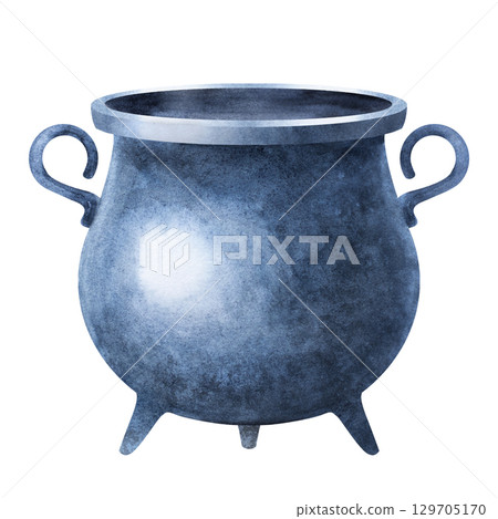 Watercolor illustration of a black cauldron, mystical and witchcraft theme. Perfect for Halloween design, fantasy projects, magic books, posters, stickers, and digital art Watercolor illustration of a black cauldron, mystical and witchcraft theme. Perfect for Halloween design, fantasy projects, magic books, posters, stickers, and digital art 129705170