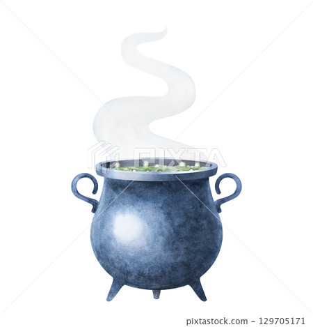 Watercolor illustration of a black cauldron, mystical and witchcraft theme. Perfect for Halloween design, fantasy projects, magic books, posters, stickers, and digital art Watercolor illustration of a black cauldron, mystical and witchcraft theme. Perfect for Halloween design, fantasy projects, magic books, posters, stickers, and digital art 129705171