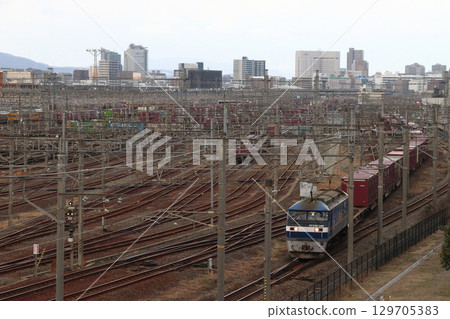 Sanyo Main Line freight train (EF210-300 series) departing Okayama Freight Terminal Sanyo Main Line freight train (EF210-300 series) departing Okayama Freight Terminal 129705383