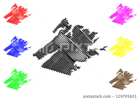 Cape Breton County (Canada, Nova Scotia Province, North America) map vector illustration, scribble sketch Comte de Cap-Breton or Siorrachd Cheap Bhreatainn map 129705601