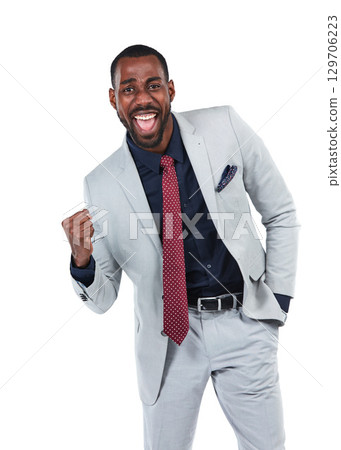 Portrait, excited or businessman with success fist on isolated white background for promotion growth or victory. Smile, happy or corporate worker with winner hands gesture, wow face or yes on mock up Portrait, excited or businessman with success fist on isolated white background for promotion growth or victory. Smile, happy or corporate worker with winner hands gesture, wow face or yes on mock up 129706223