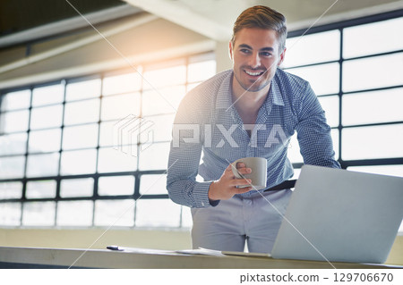 Business man, laptop and information technology with software development with coffee cup and internet. Corporate IT employee, ux with system upgrade and connectivity, wifi and tech with programming Business man, laptop and information technology with software development with coffee cup and internet. Corporate IT employee, ux with system upgrade and connectivity, wifi and tech with programming 129706670