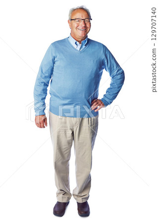 Senior man, smile in portrait with retirement, life insurance and glasses with mockup isolated on white background. Pensioner, happy old man and positive mindset with vitality, elderly and wellness Senior man, smile in portrait with retirement, life insurance and glasses with mockup isolated on white background. Pensioner, happy old man and positive mindset with vitality, elderly and wellness 129707140