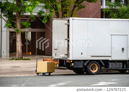 Panel truck in delivery operation 129707225