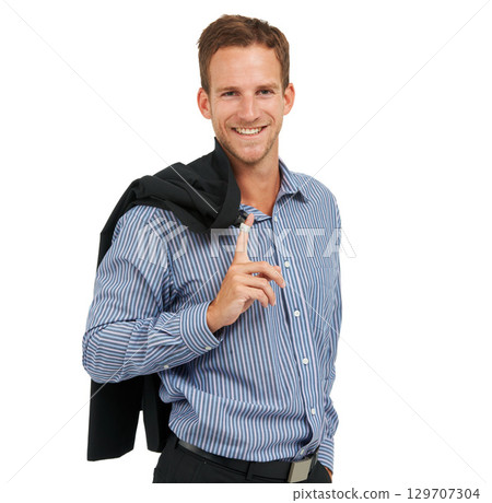 Face, businessman and young leader in studio with suit, mindset and confidence on white background. Portrait, entrepreneur and handsome, young and happy man ready for career goals on mockup space Face, businessman and young leader in studio with suit, mindset and confidence on white background. Portrait, entrepreneur and handsome, young and happy man ready for career goals on mockup space 129707304