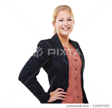 Portrait, happy and business woman with white background, leadership and success in Sweden. Female model, entrepreneur and professional worker smile with motivation, happiness and trust in management Portrait, happy and business woman with white background, leadership and success in Sweden. Female model, entrepreneur and professional worker smile with motivation, happiness and trust in management 129707787