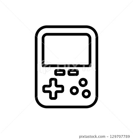 Handheld gaming console icon with screen and control buttons. Handheld gaming console icon with screen and control buttons. 129707789