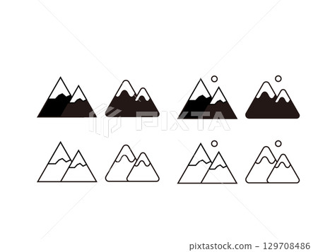 Set of snowy mountain icon illustrations 129708486
