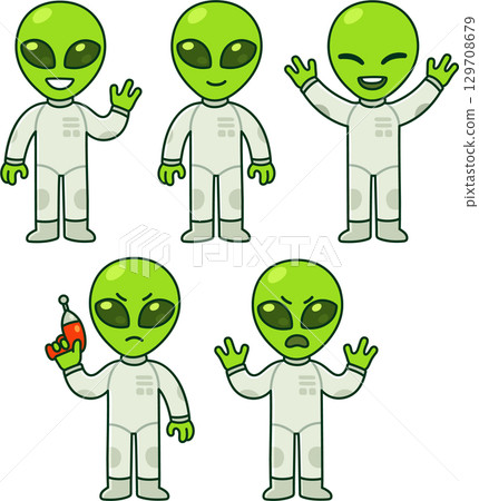Funny cartoon alien illustration set 129708679