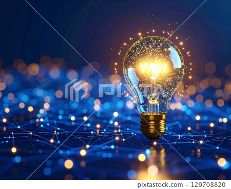 Shining light bulb and digital network innovation concept 129708820