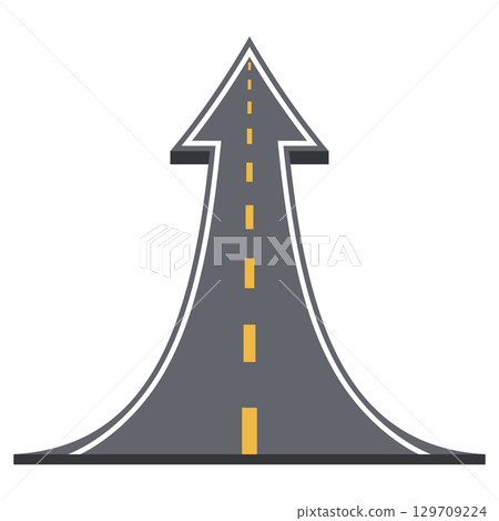 Road in the Shape of an Upward Arrow Vector Illustration. The arrow shape represents growth, development, career path and success, making this design perfect for business, motivation. Road in the Shape of an Upward Arrow Vector Illustration. The arrow shape represents growth, development, career path and success, making this design perfect for business, motivation. 129709224