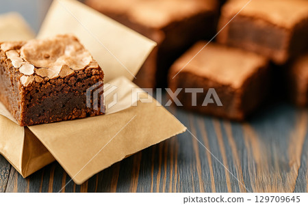 Brownie is sitting on a piece of paper 129709645