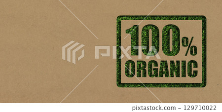 Organic farming, food and sustainability for a sign, eco friendly lifestyle for earth or green environment. Plants, health or sustainable development on label for agriculture logo with free space 129710022