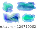 Set of blue spot silhouettes in different shades and shapes. Watercolor hand drawn templates for nautical themed designs, children's books, educational materials, decor, wrapping paper, label, banner 129710062