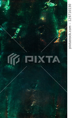 Display failure texture. Glitch effect. Glossy metal glare scratched abstract black background. Colorful distressed old reflection. 129710130