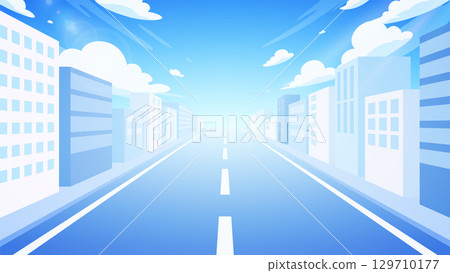 城市道路與建築物插畫_blue_16:9 城市道路與建築物插畫_blue_16:9 129710177