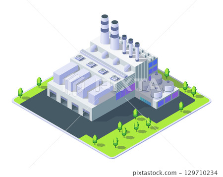 Cartoon Color Garbage Power Plant Object Industrial Energy Building Concept 3d Isometric View Isolated on a White. Vector illustration 129710234