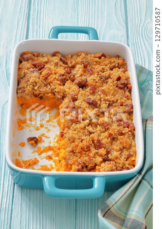 sweet potato casserole with pecan streusel topping 129710587