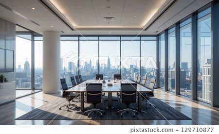 Modern Office Conference Room With Skyline View During Daytime. 129710877