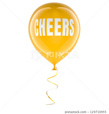 Cheers, yellow balloon with text. 3D rendering Cheers, yellow balloon with text. 3D rendering 129710955