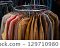 second hand leather jackets on vintage clothing flea market , 129710980