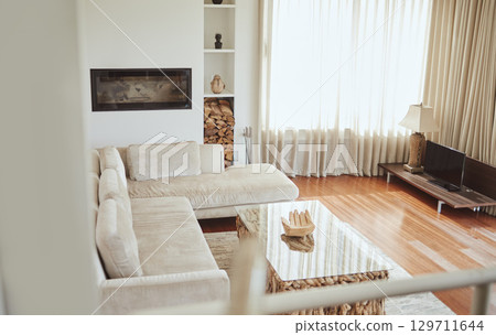 Living room interior, furniture and home with sofa, table and design, architecture and luxury to relax. Lounge, house or apartment vision for development, real estate or interior design in New York Living room interior, furniture and home with sofa, table and design, architecture and luxury to relax. Lounge, house or apartment vision for development, real estate or interior design in New York 129711644