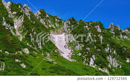 千疊敷冰鬥的殘雪和陡峭的岩石山 129712560