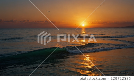 Sunset over the sea (orange landscape) 129712585