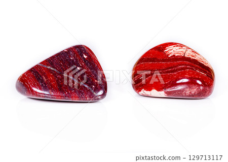 Macro mineral stone jasper "zebra iron" on a white background 129713117
