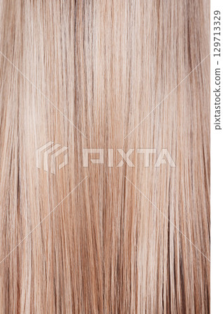 Hair care, blonde and woman with straight hair from the hair salon, cosmetic beauty and natural shine. Color, zoom and model with a hairstyle from a hairdresser for long hair, styling and gloss 129713329