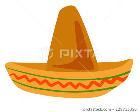 Mexican sombrero sketch, white background, cultural design, festive vibe. Mexican sombrero sketch, white background, cultural design, festive vibe. 129713356