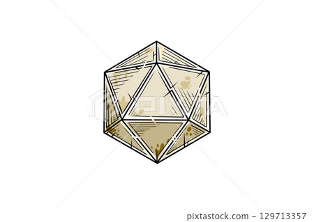 D20 dice sketch for DND roleplay. Black and white icosahedron for gaming fun. Wargame sticker symbol D20 dice sketch for DND roleplay. Black and white icosahedron for gaming fun. Wargame sticker symbol 129713357