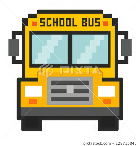 School bus pixel art style, isolated on transparent background, back to school 129713843