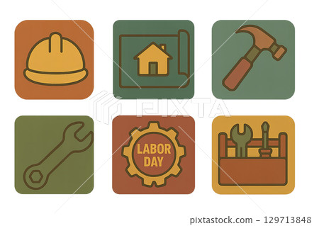 Labor day icon set featuring tools and symbols,...-插圖素材 [129713848 ...