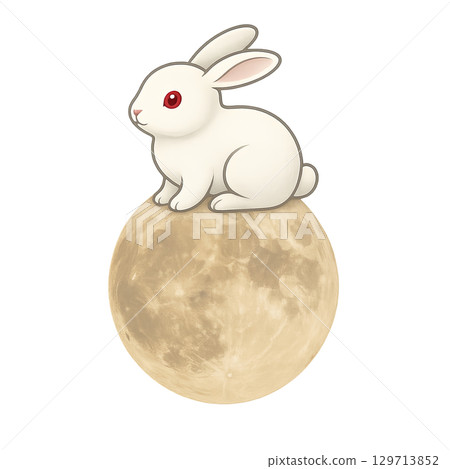 Mid autumn festival theme with rabbit sitting on moon, isolated on transparent 129713852