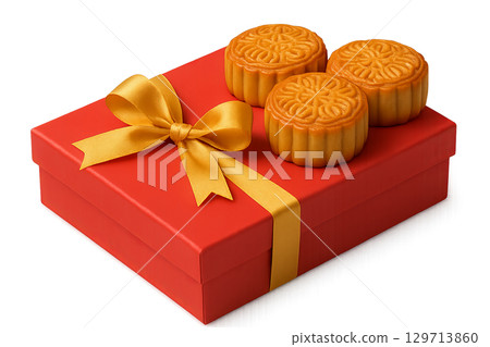 Mid autumn festival gift box with mooncakes, isolated and transparent 129713860