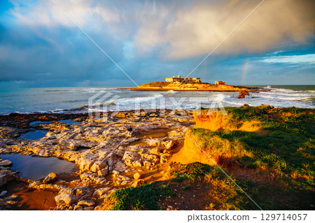 reathtaking sea with dark clouds. Coast of Sicily. 129714057
