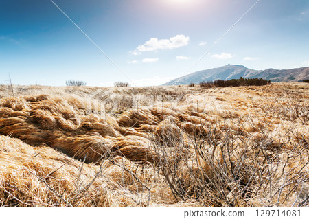 Look at the captivating scene of the alpine valley. 129714081