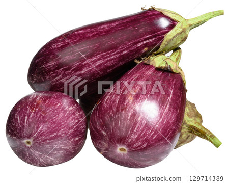 Fresh striped eggplant, isolated background Fresh striped eggplant, isolated background 129714389
